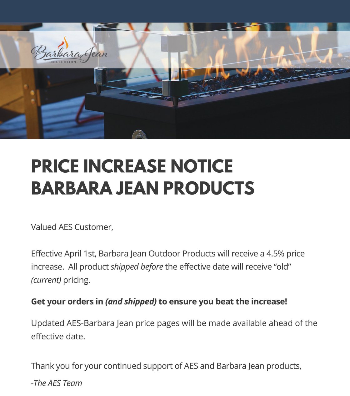 Body - Barbara Jean Price Increase Notice April 1st