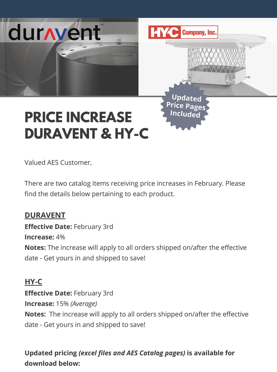 Body - Duravent and HYC Price Increase Feb 2026-1-1